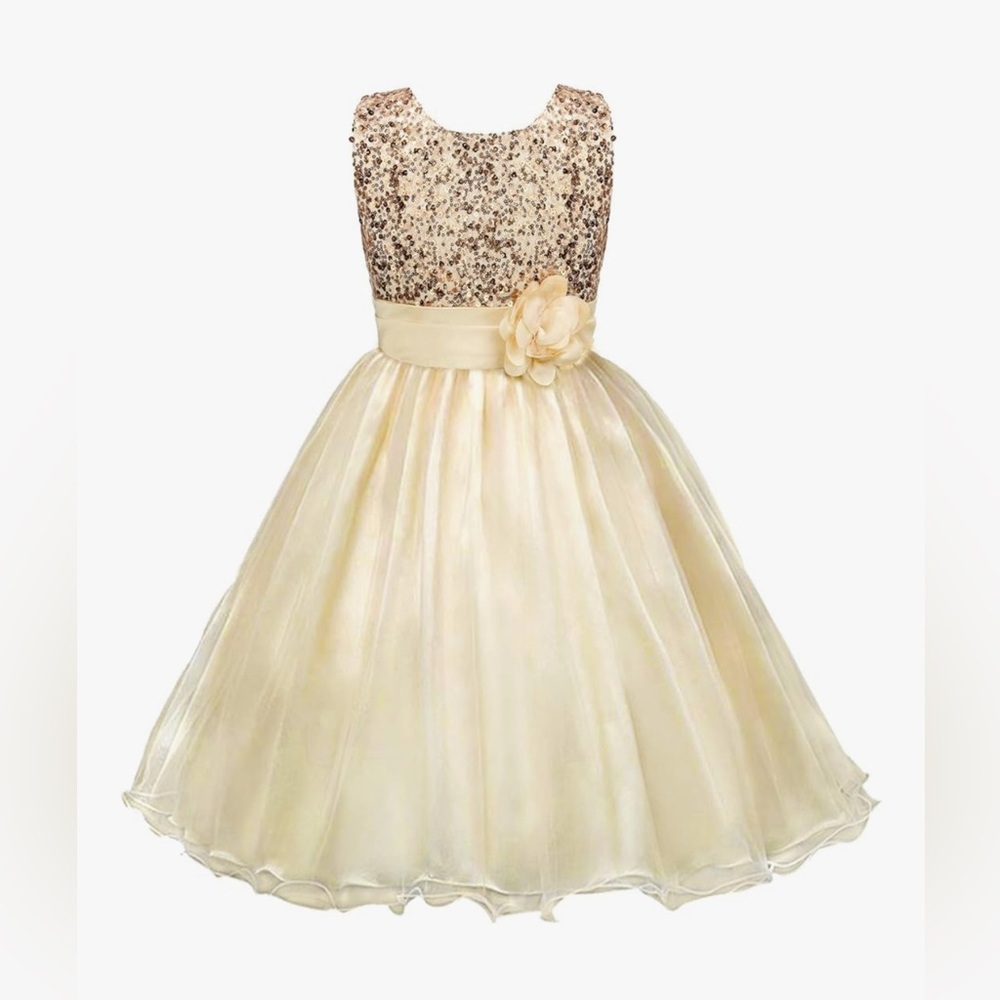 Amazon Cream and Gold Kids Formal Dress